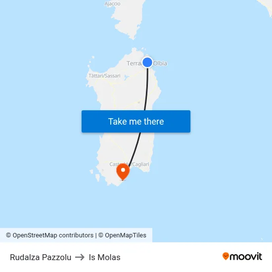Rudalza Pazzolu to Is Molas map