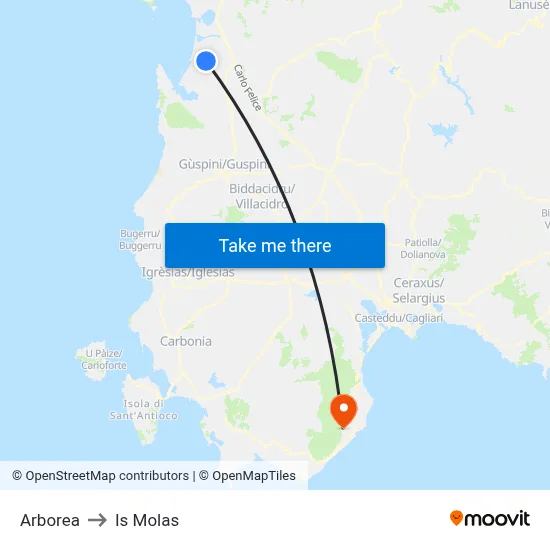 Arborea to Is Molas map