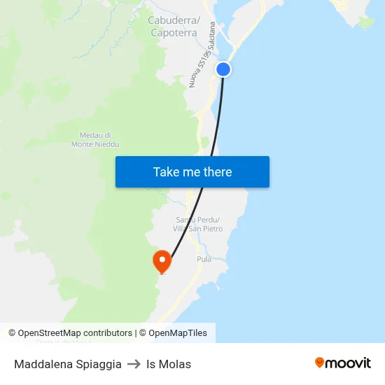 Maddalena Beach to Is Molas map