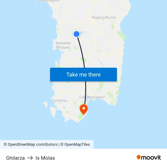 Ghilarza to Is Molas map