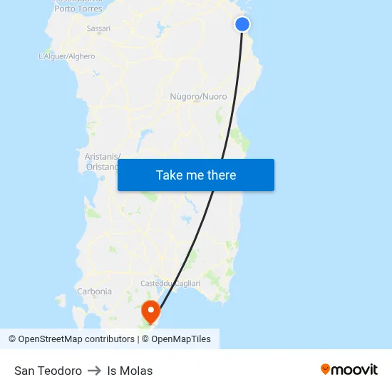 San Teodoro to Is Molas map