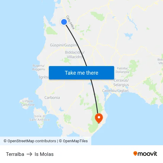 Terralba to Is Molas map