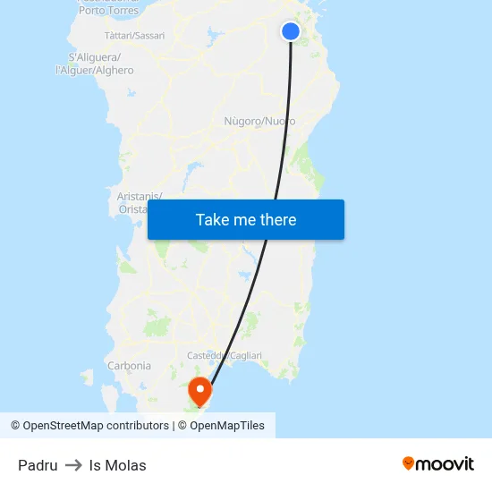 Padru to Is Molas map