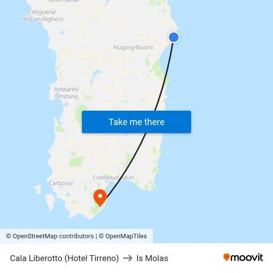 Cala Liberotto (Hotel Tirreno) to Is Molas map