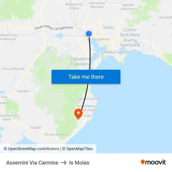 Assemini Via Carmine to Is Molas map