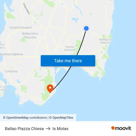 Ballao Church Square to Is Molas map