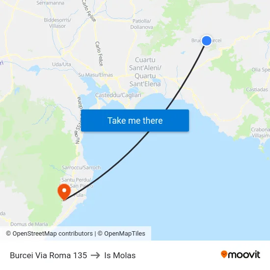 Burcei Via Roma 135 to Is Molas map