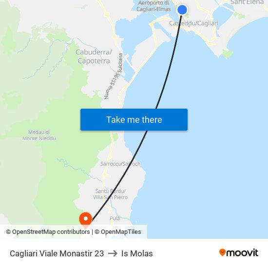 Cagliari Viale Monastir 23 to Is Molas map
