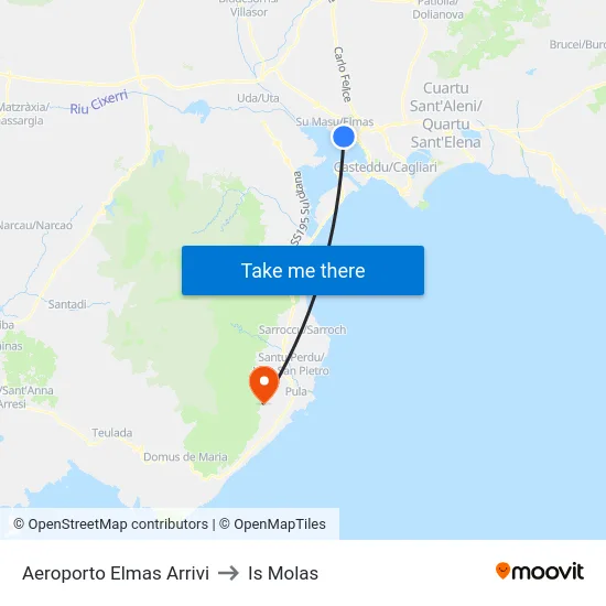 Aeroporto Elmas Arrivi to Is Molas map