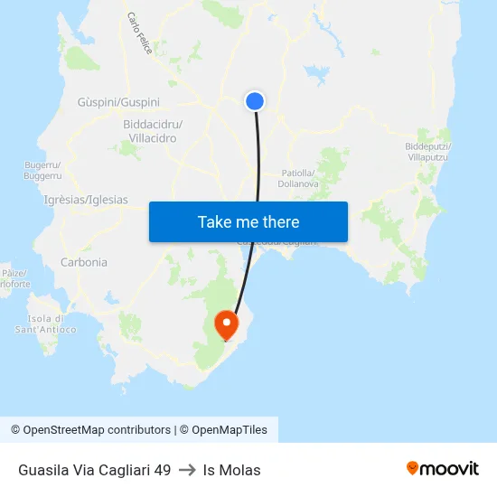 Guasila 49 Cagliari Street to Is Molas map