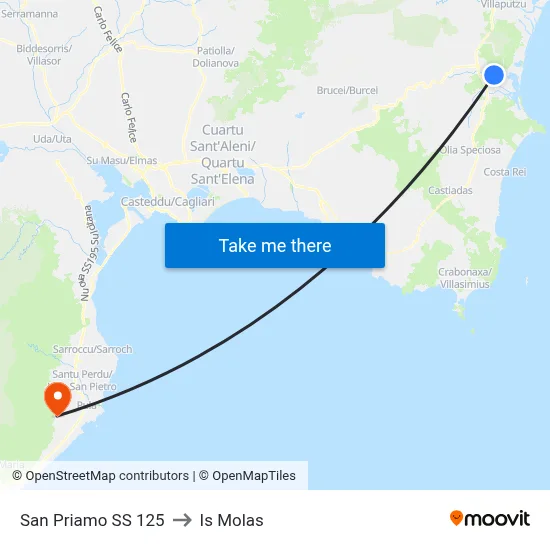 San Priamo SS 125 to Is Molas map