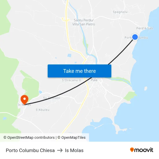 Porto Columbu Church to Is Molas map