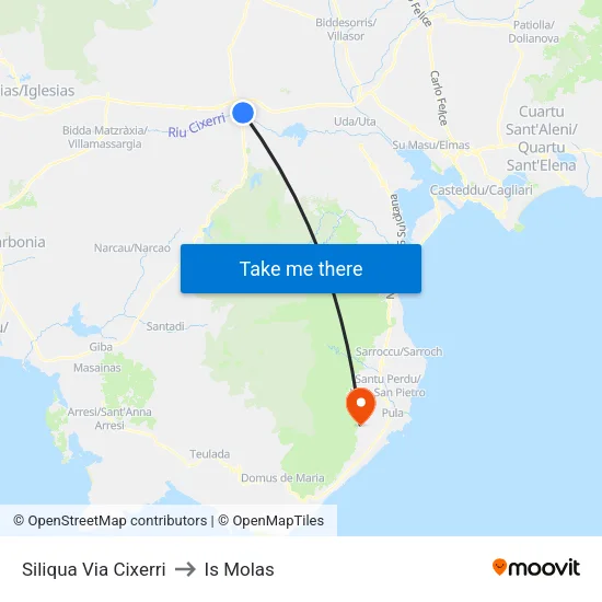 Siliqua Via Cixerri to Is Molas map