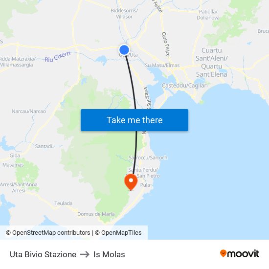 Uta Bivio Stazione to Is Molas map