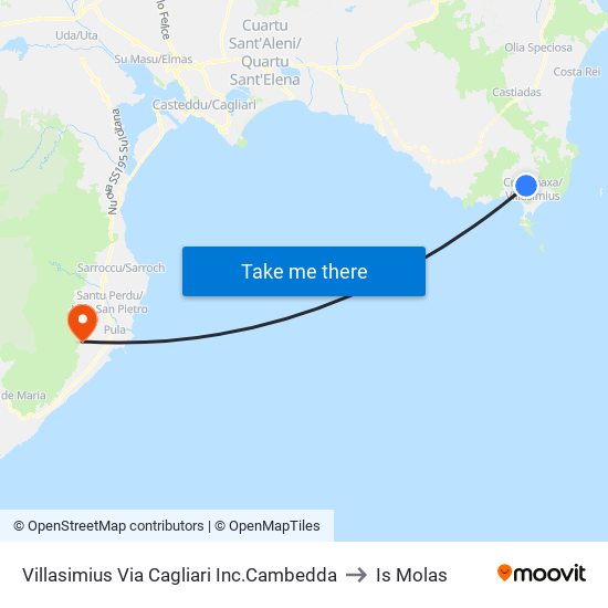 Villasimius Via Cagliari Inc.Cambedda to Is Molas map