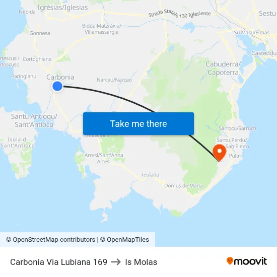 Carbonia Via Lubiana 169 to Is Molas map