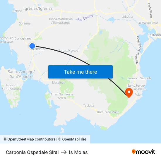Carbonia Ospedale Sirai to Is Molas map
