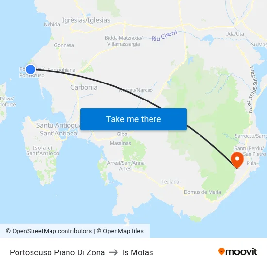 Portoscuso Development Zone to Is Molas map