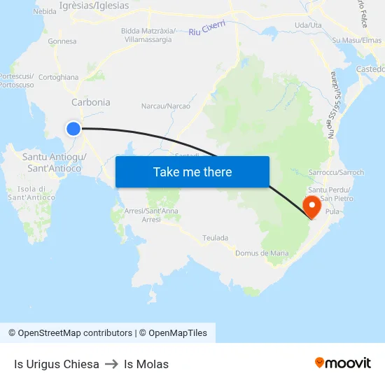 Is Urigus Church to Is Molas map
