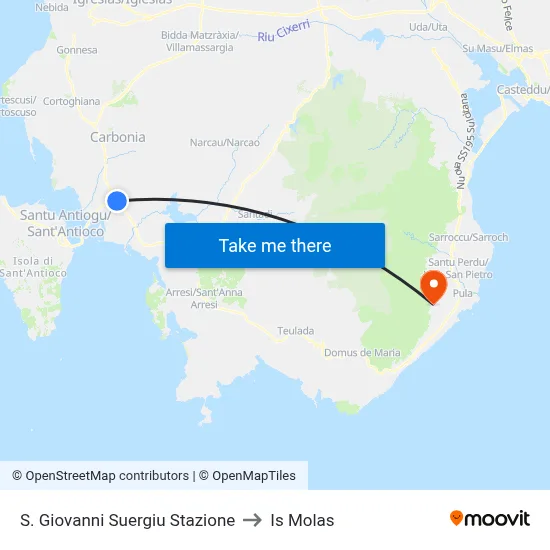 San Giovanni Suergiu Station to Is Molas map