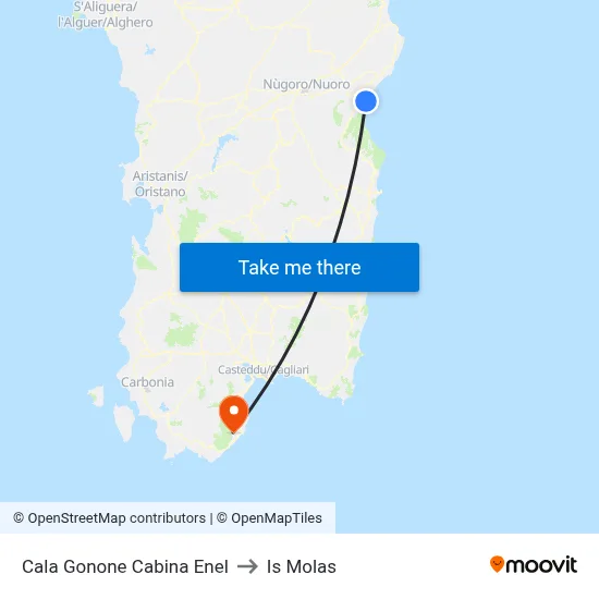 Cala Gonone Enel Cabin to Is Molas map