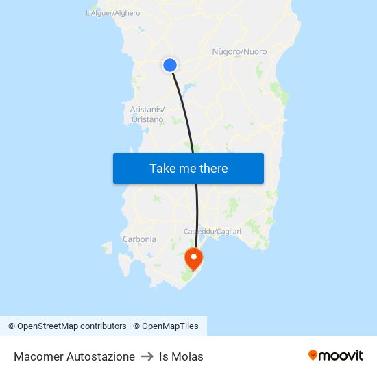 Macomer Autostazione to Is Molas map