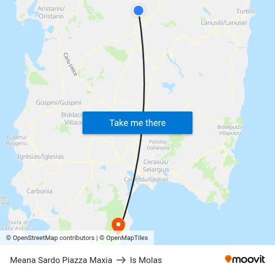 Meana Sardo Maxia Square to Is Molas map
