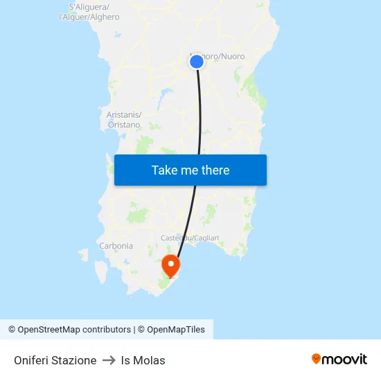 Oniferi Station to Is Molas map
