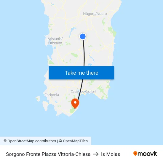 Sorgono Opposite Victory Square-Church to Is Molas map