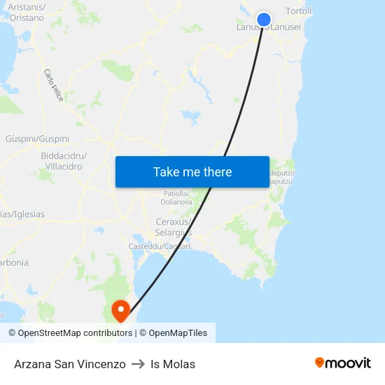 Arzana San Vincenzo to Is Molas map