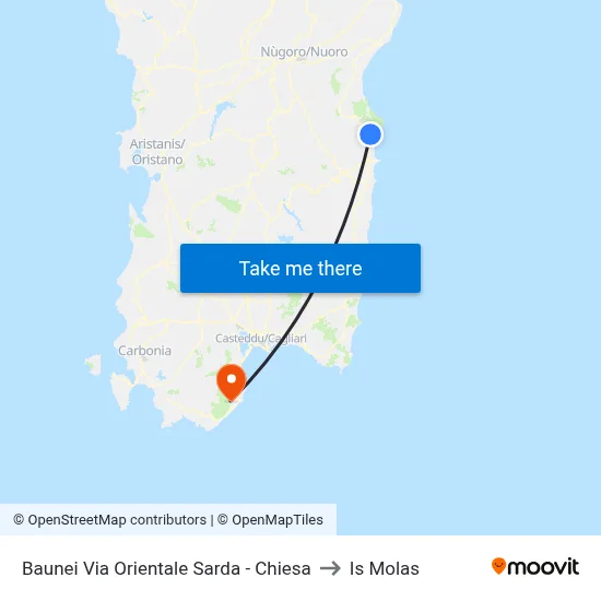 Baunei Oriental Sardinian Street - Church to Is Molas map