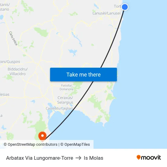 Arbatax Waterfront Street-Tower to Is Molas map