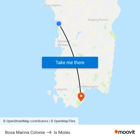 Bosa Marina Colonies to Is Molas map