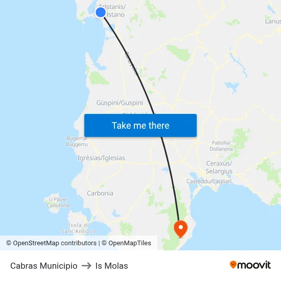 Cabras Town Hall to Is Molas map