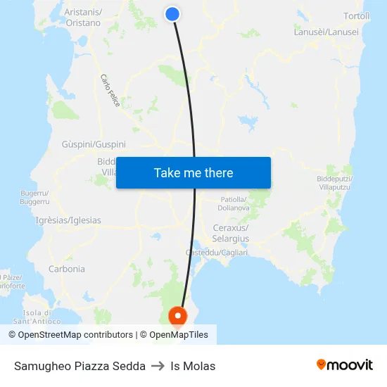Samugheo Piazza Sedda to Is Molas map