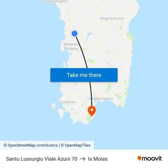 Santu Lussurgiu Azuni Avenue 70 to Is Molas map