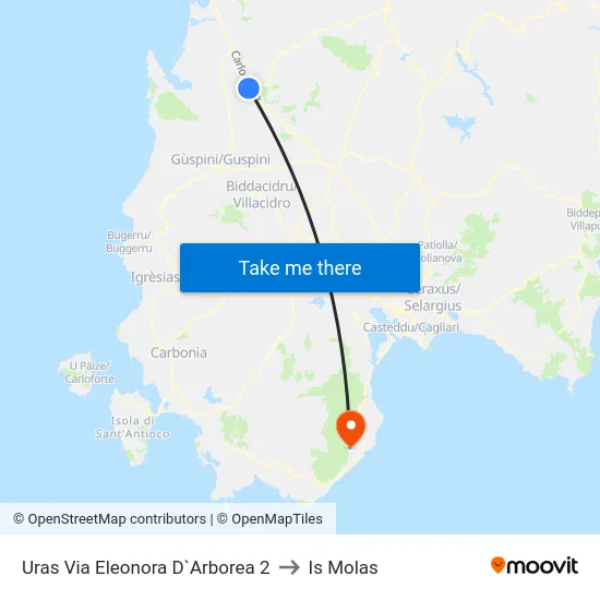 Uras Via Eleonora D`Arborea 2 to Is Molas map
