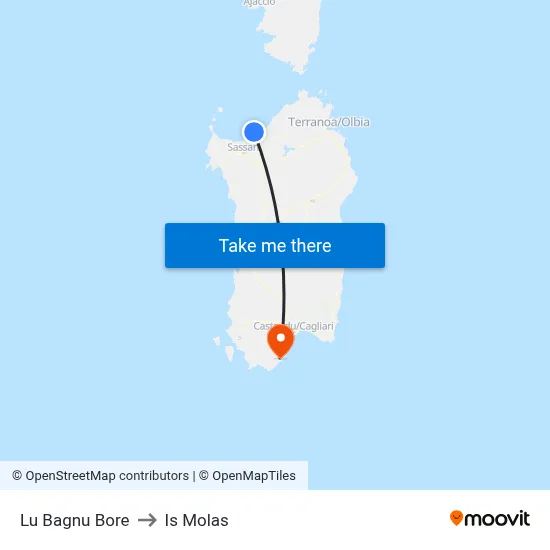 Lu Bagnu Bore to Is Molas map