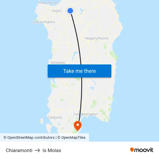 Chiaramonti to Is Molas map