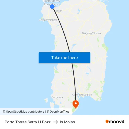 Porto Torres Serra Li Pozzi to Is Molas map