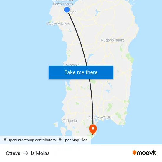 Ottava to Is Molas map