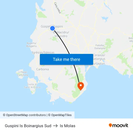 Guspini Is Boinargius South to Is Molas map