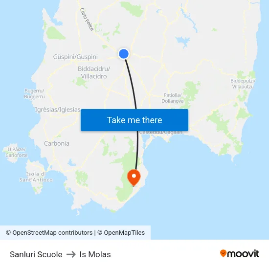 Sanluri Scuole to Is Molas map