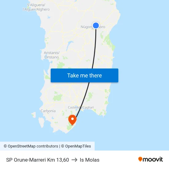 SP Orune-Marreri Km 13.60 to Is Molas map