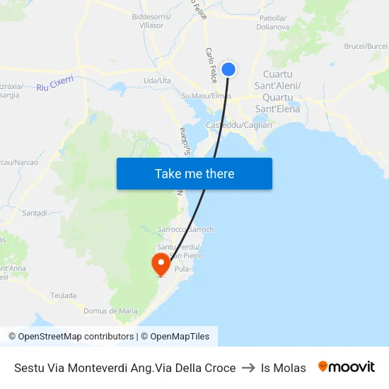 Sestu Via Monteverdi Corner Via Della Croce to Is Molas map