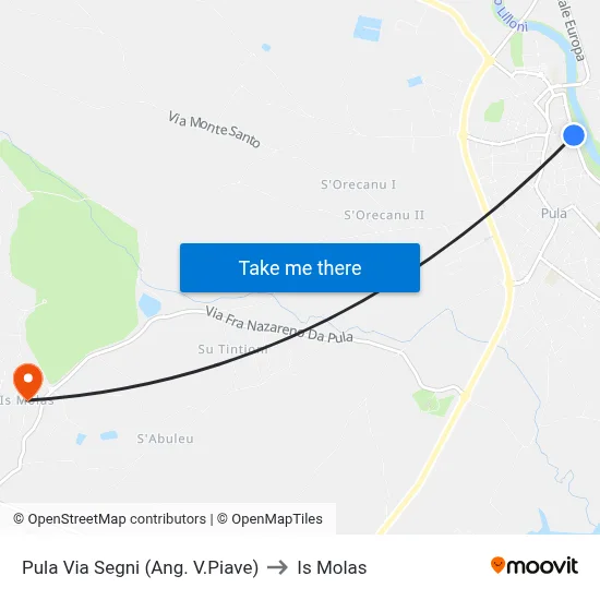 Pula Segni Street (Corner of Piave) to Is Molas map