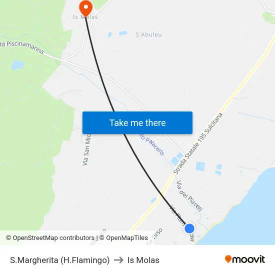 Santa Margherita (Flamingo Hotel) to Is Molas map