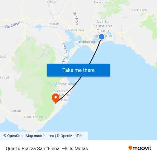 Quartu Piazza Sant'Elena to Is Molas map