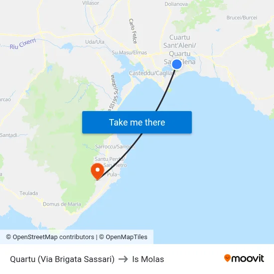 Quartu (Brigata Sassari Street) to Is Molas map