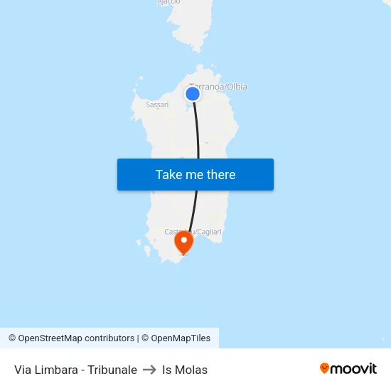 Via Limbara - Courthouse to Is Molas map